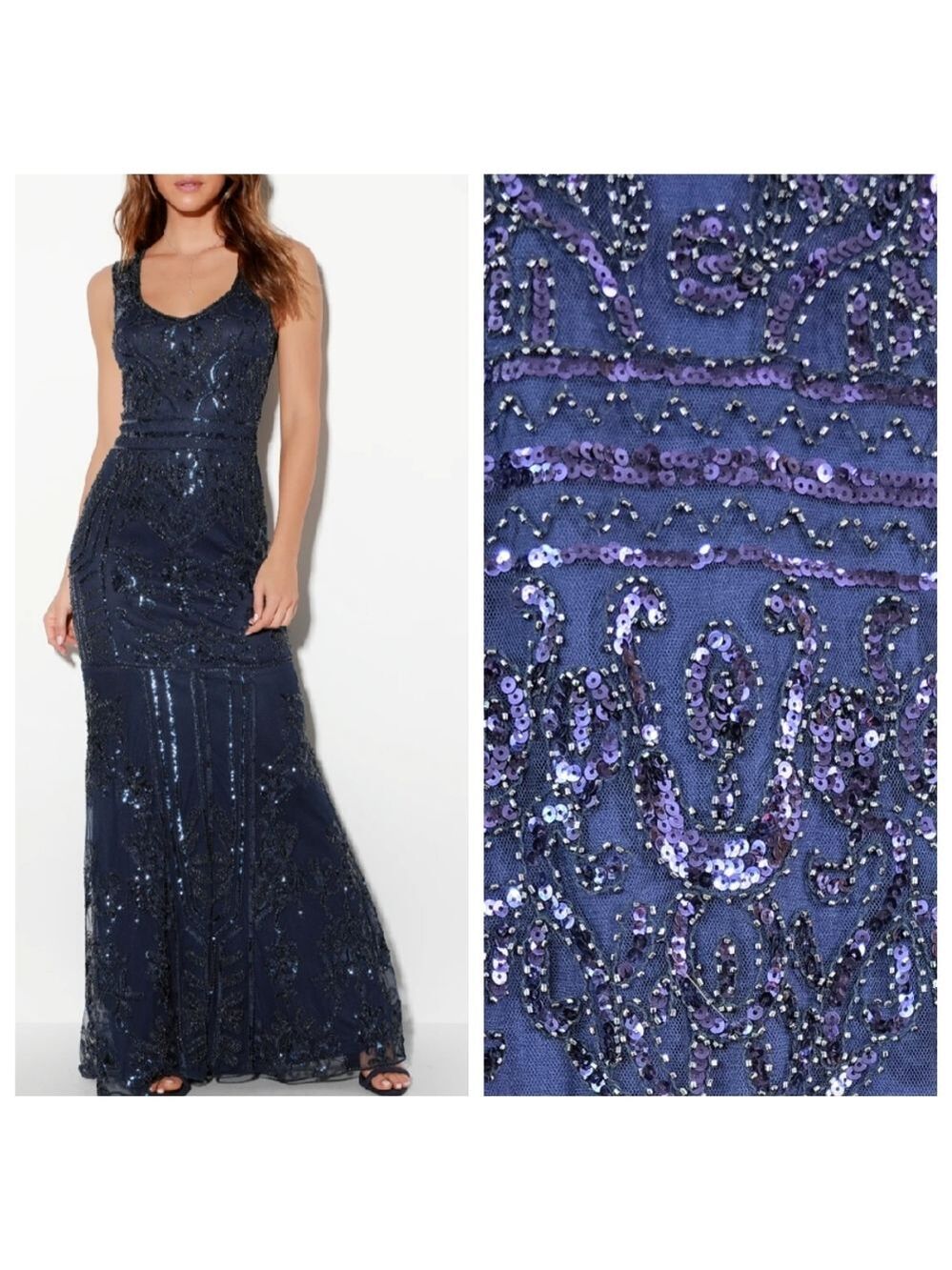 NWT Lulu's Dramatic Entrance Beaded Sequin Maxi Dress